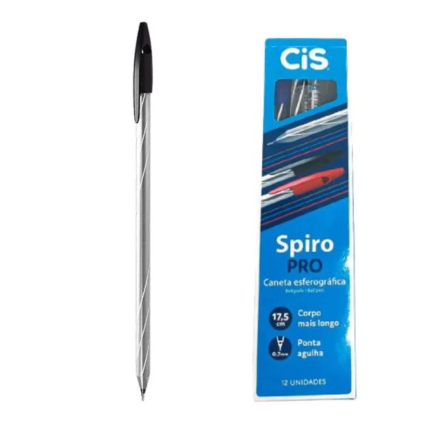 Caneta Esferográfica Cis Spiro Pro Preta Caixa 12 Unidades  cod: 10089 - Foto 3