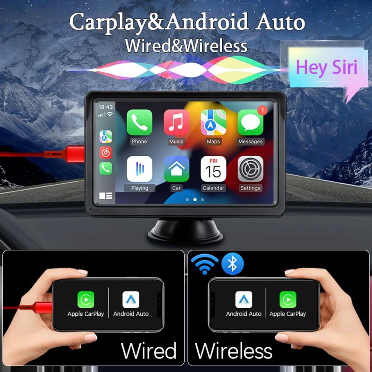 Central Multimídia portatil Android Auto e CarPlay 7 polegadas dvd som carro mp5 player - Foto 4