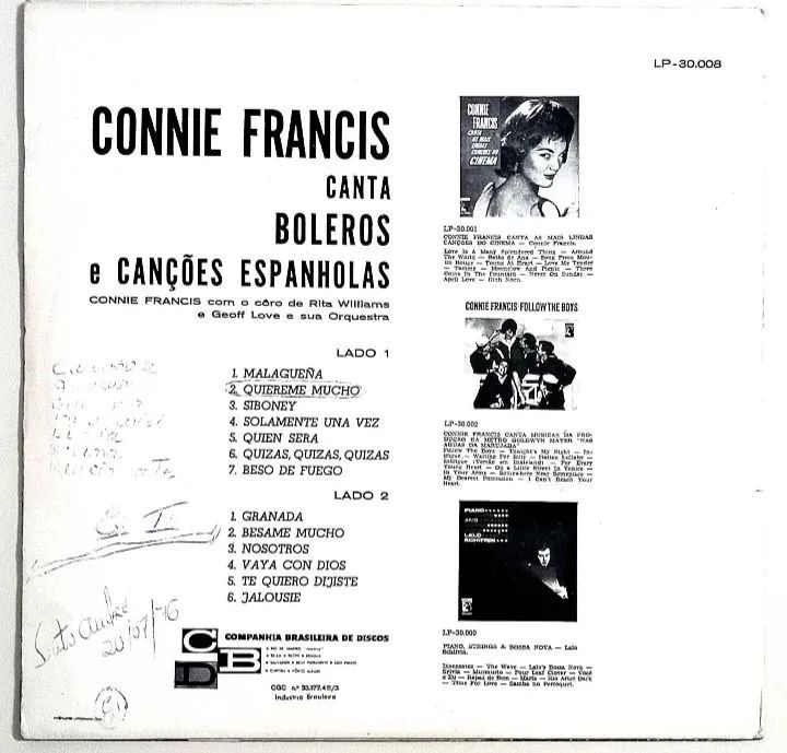 Disco de Vinil Connie Francis - Canta Boleros e Canções Espanholas - Foto 2