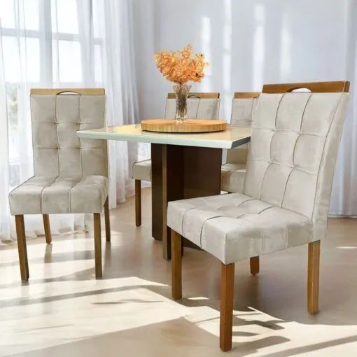 Conjunto Mesa de Jantar com 4 Cadeiras Elegantes em madeira!! 526tt6