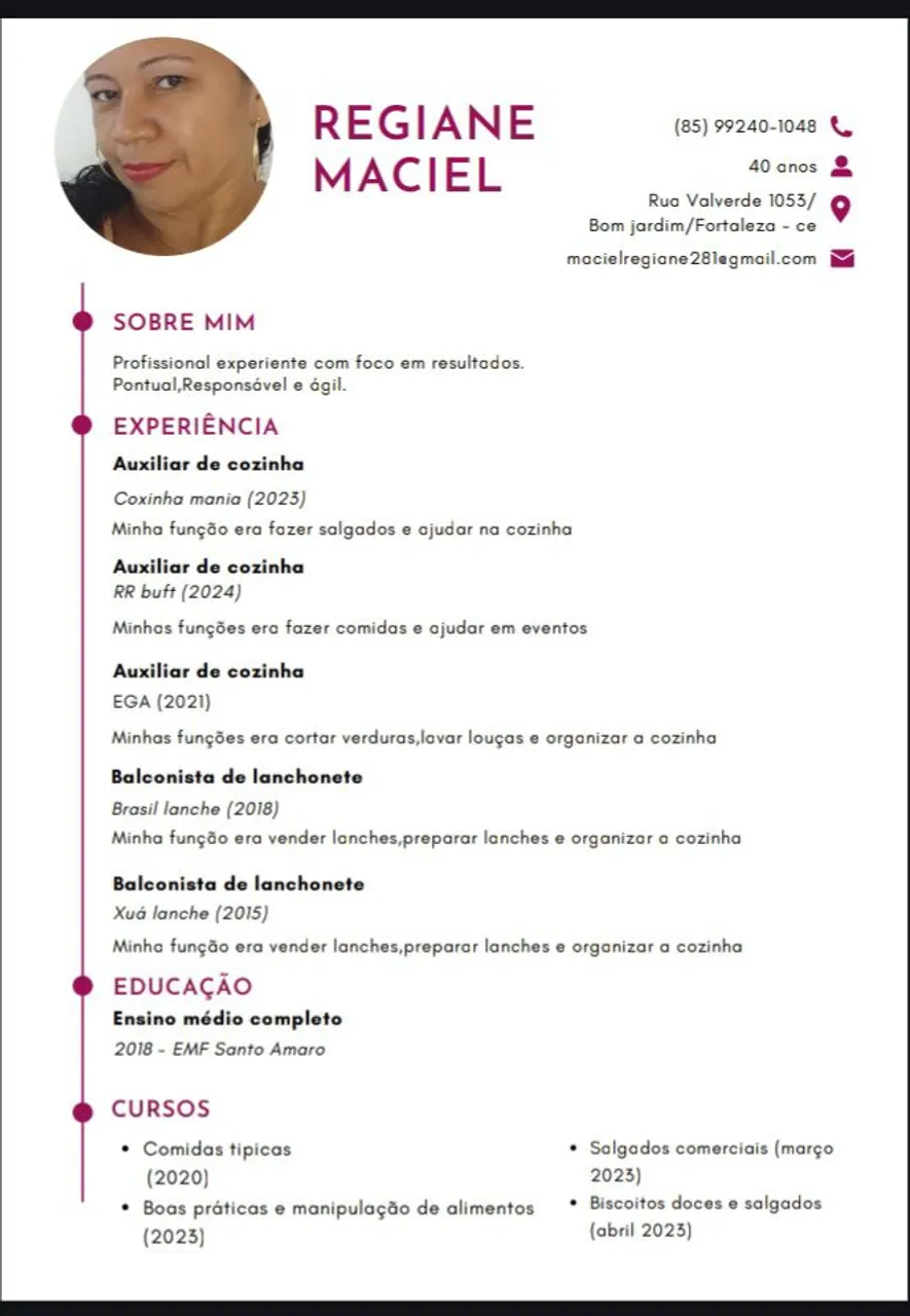 Faço díaria ou fixa como auxiliar de cozinha 