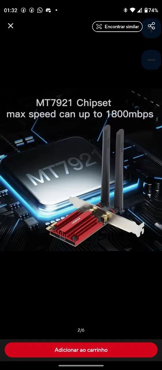 Placa de Rede Wi-Fi 6 MT *Mbps FENVI - Foto 2