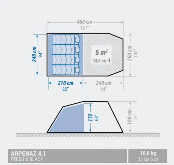 Barraca de Camping Quechua 4.1 Fresh & Black Arpenaz - Foto 3