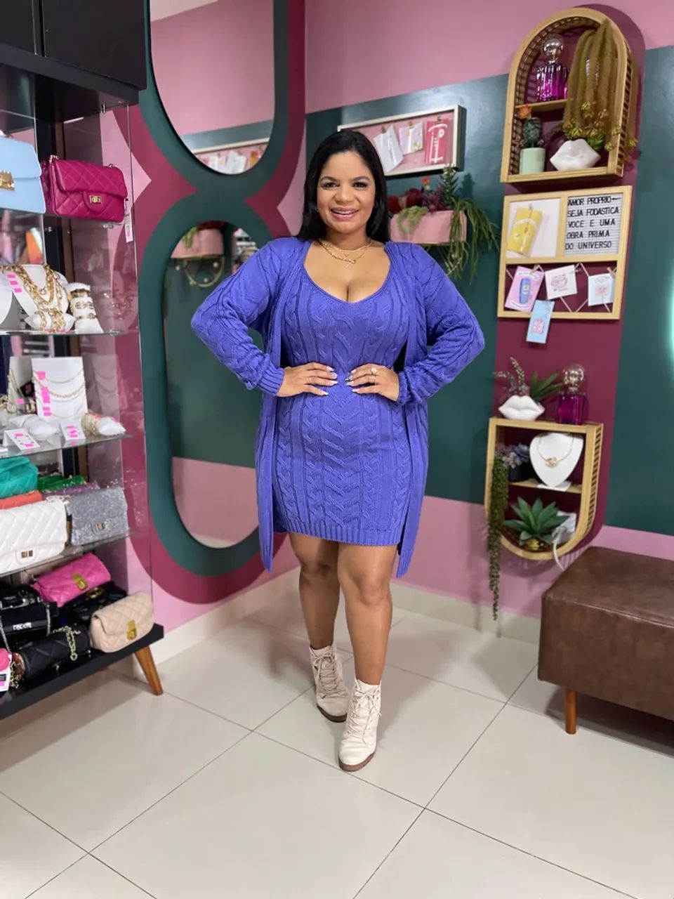 Conjunto de Tricô - Vestido e Cardigan 