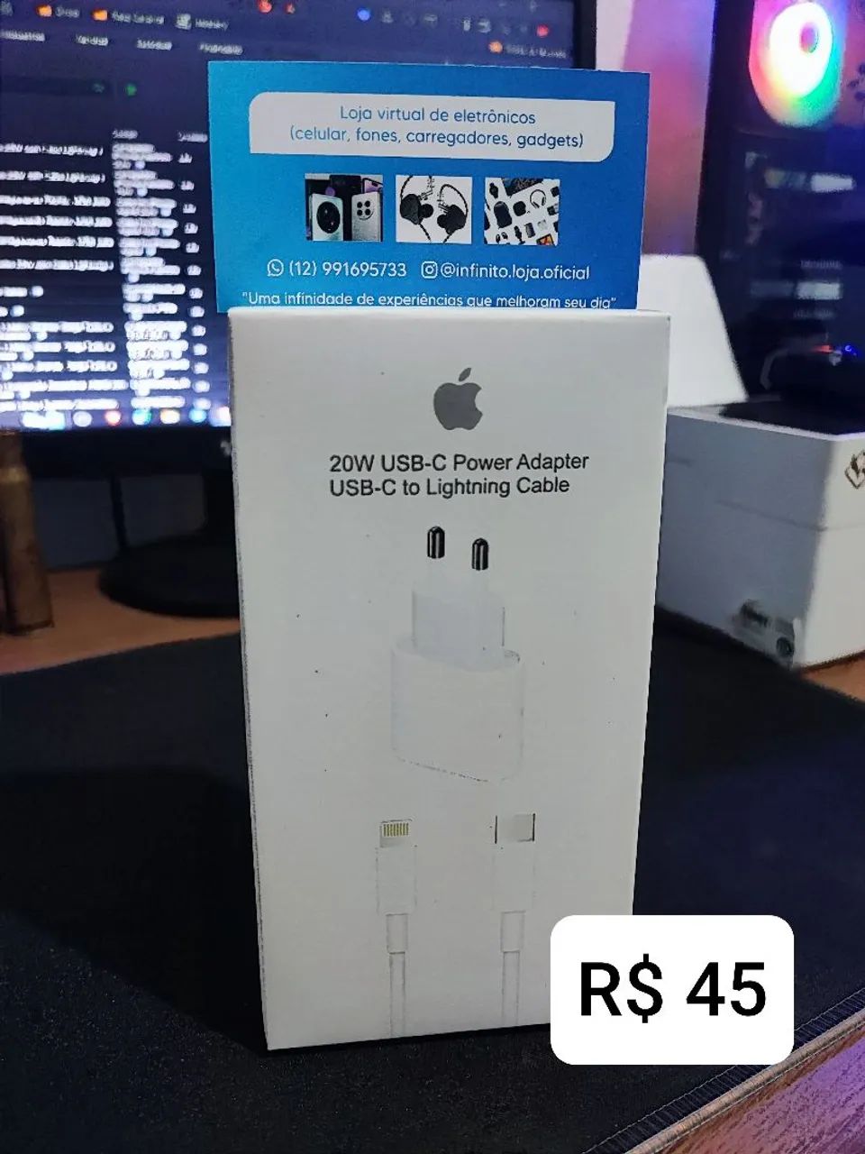 Carregador de iPhone Apple 20W USB-C com Cabo Lightning