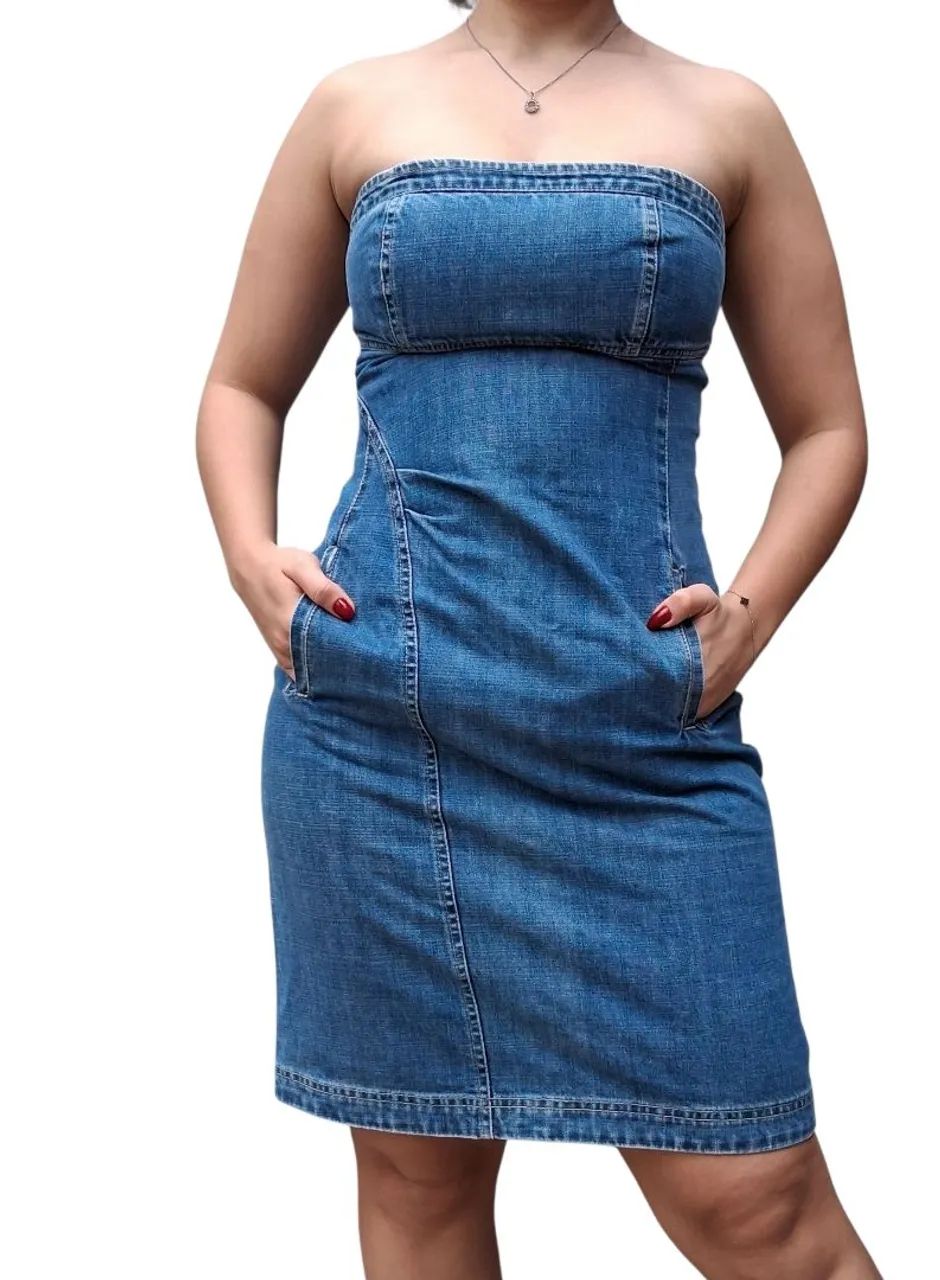 Lindo Vestido jeans tomara que caia da Sacada