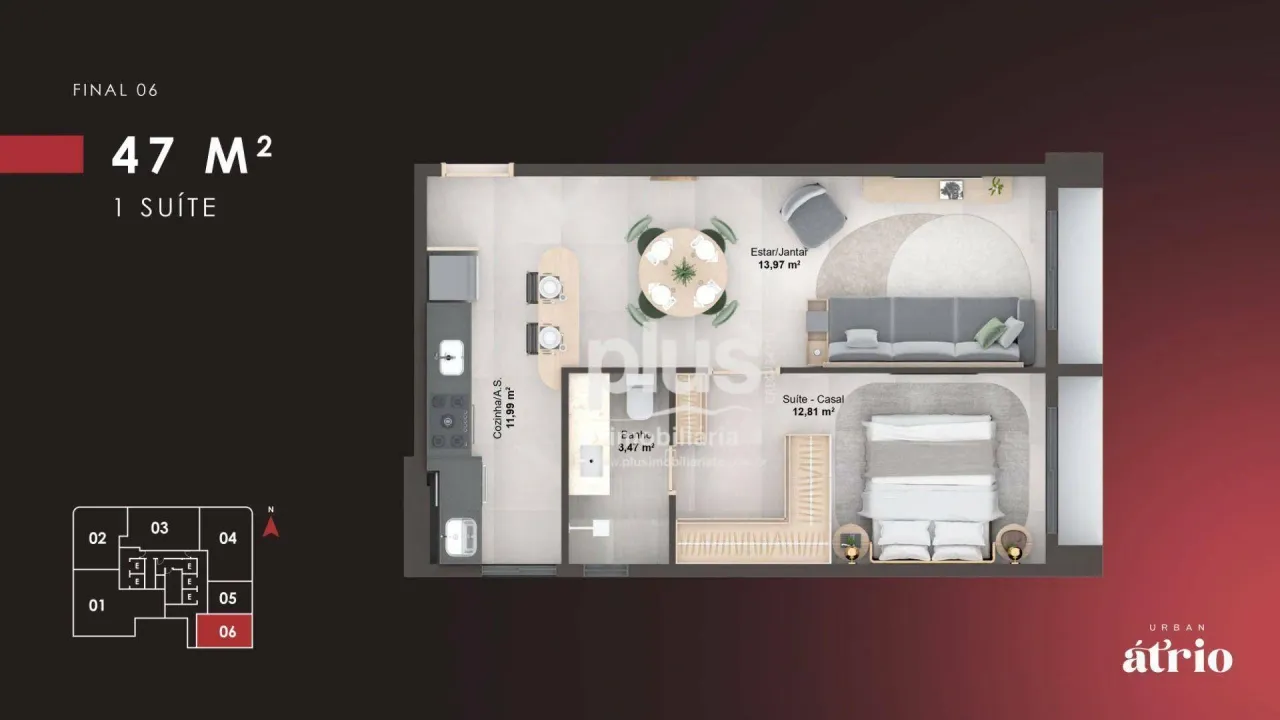 APARTAMENTO URBAN ATRIO DE 1 SUÍTE NA 202 SUL