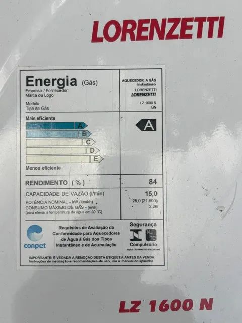 Aquecedor Lorenzetti LZ 1600N  15 Lt/m  Exaustão Natural - Foto 2