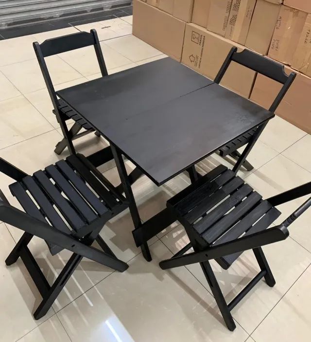 Conjunto Mesa Dobrável 70 x70 Preta