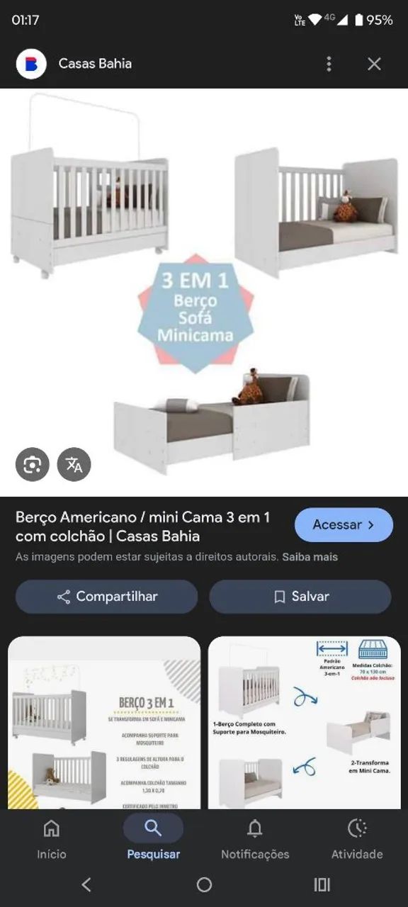Vendo berço usado apenas 1 vez ja desmontado com colchao incluso novo