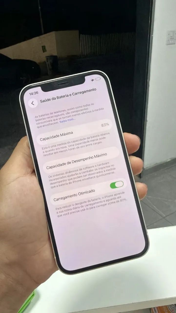iPhone 12,128 GBS bateria 83% , câmera zerada 