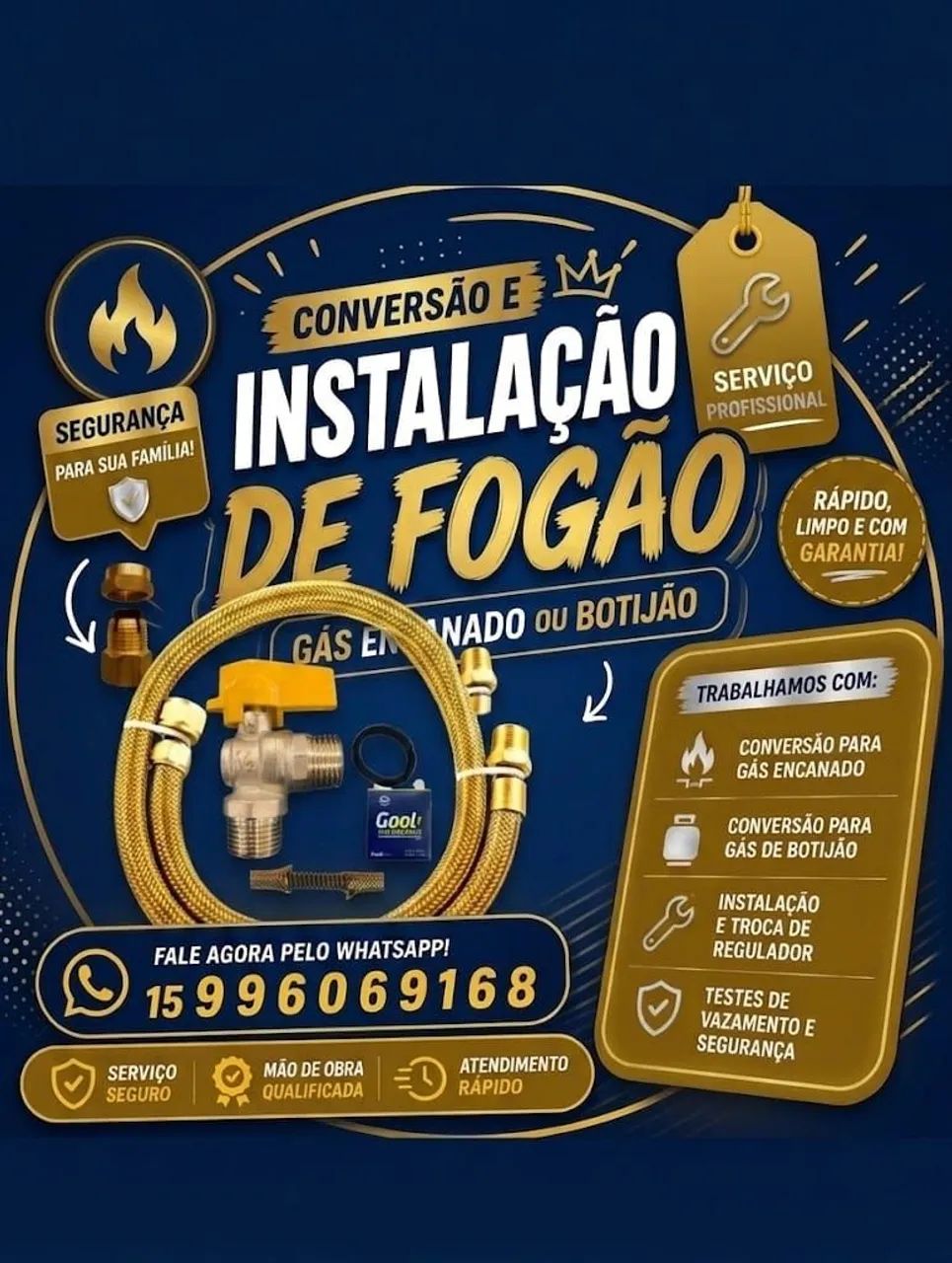 Instalação e conversão de fogão.