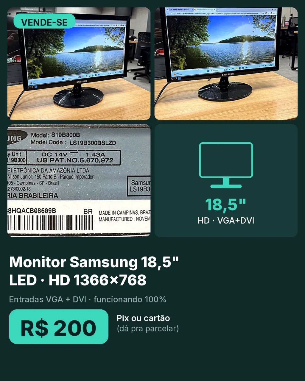 Monitor LED Samsung 18,5 polegadas HD - Foto 3