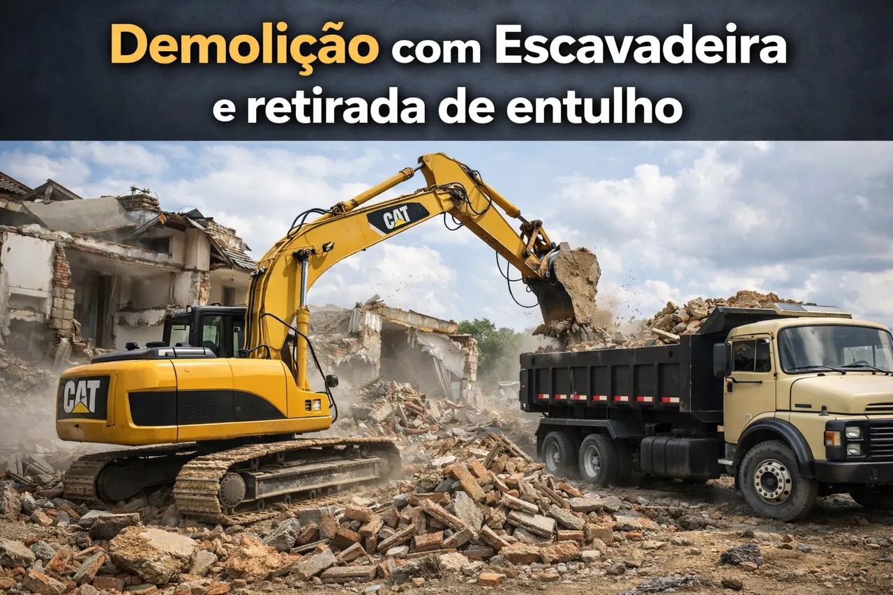 Demolição com escavadeira hidráulica 