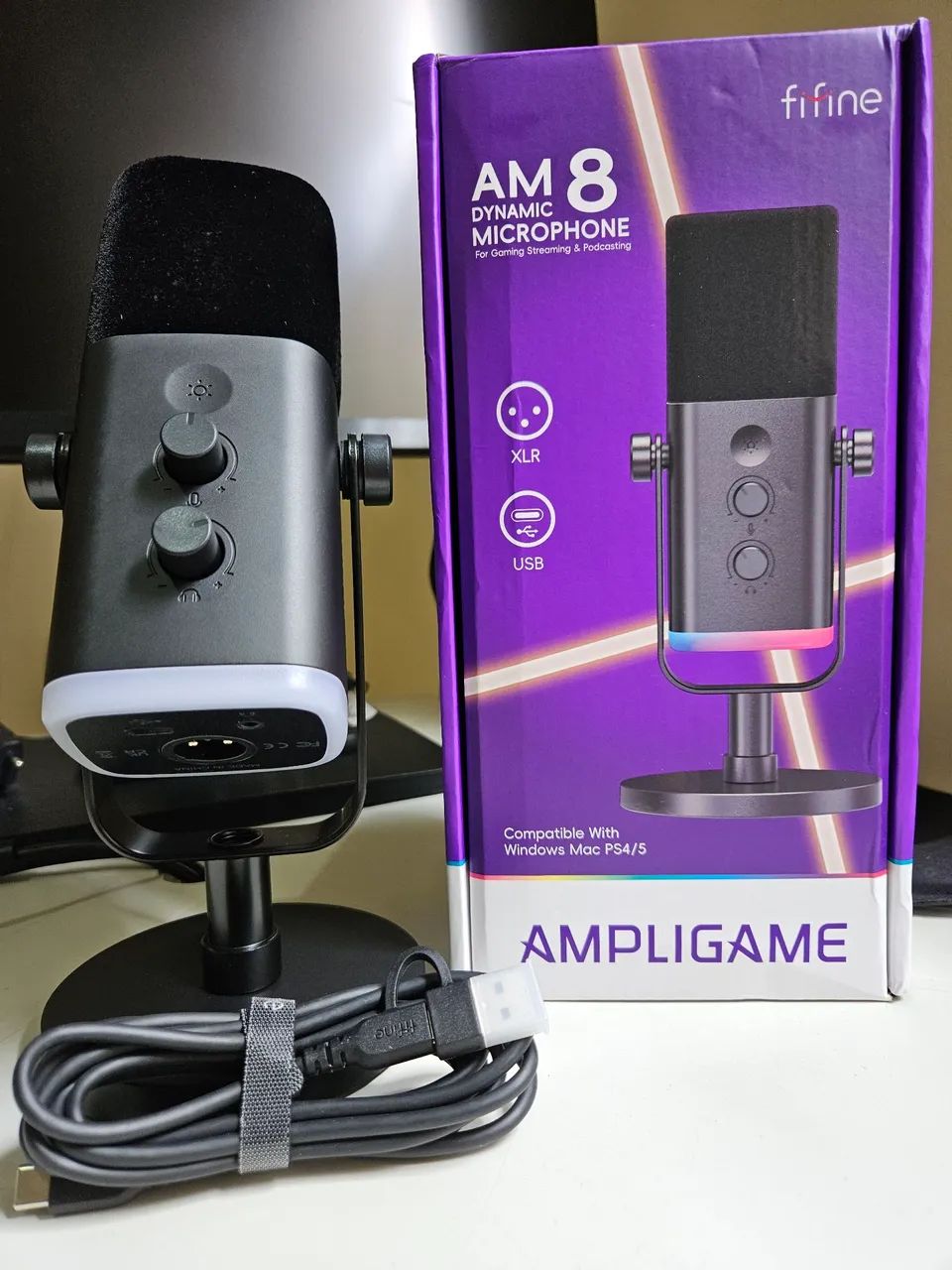 Fifine AM8 Microfone Gamer RGB - USB/XLR para Streaming e Podcast