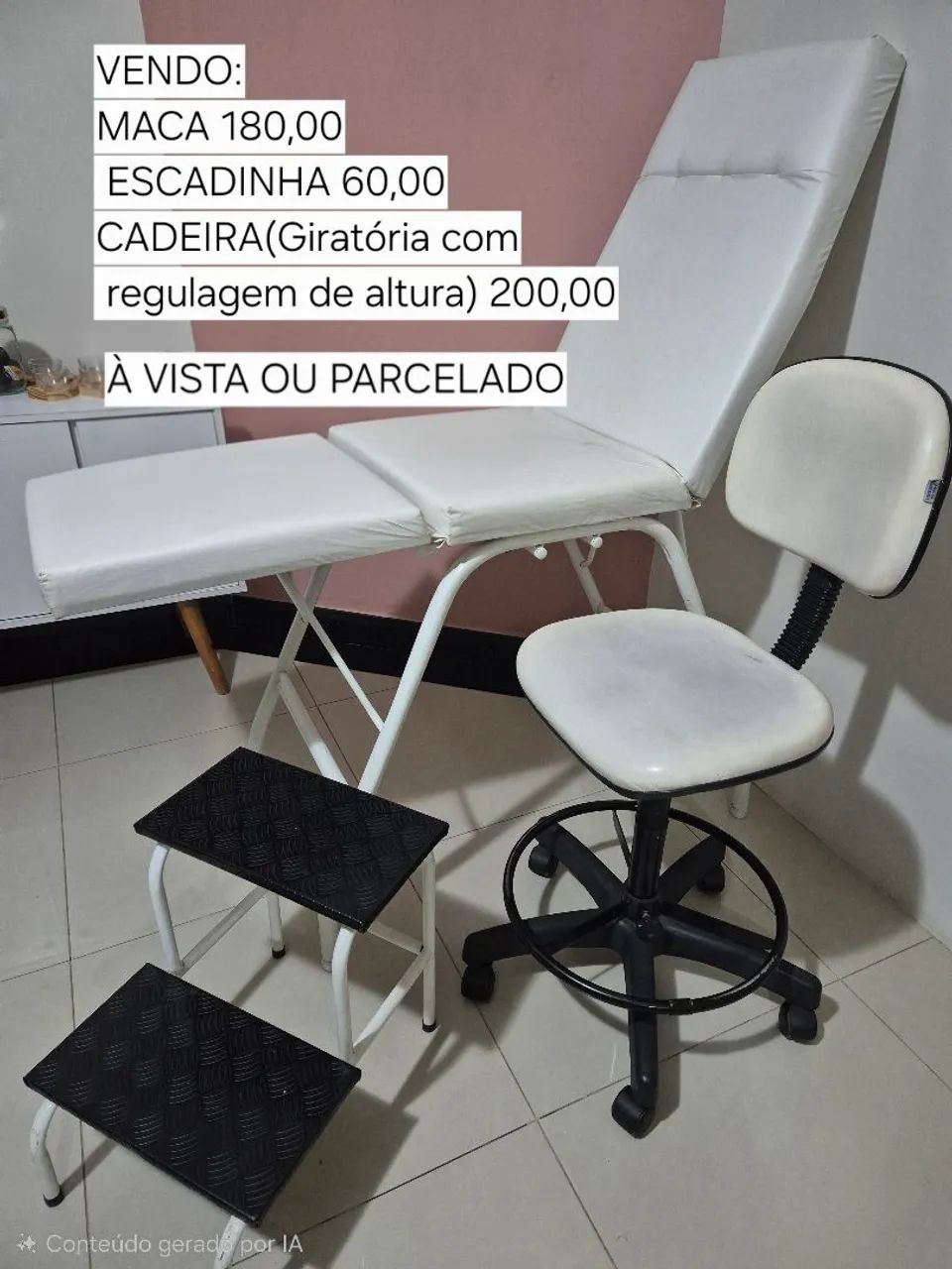 Vendo maca, cadeira e escadinha