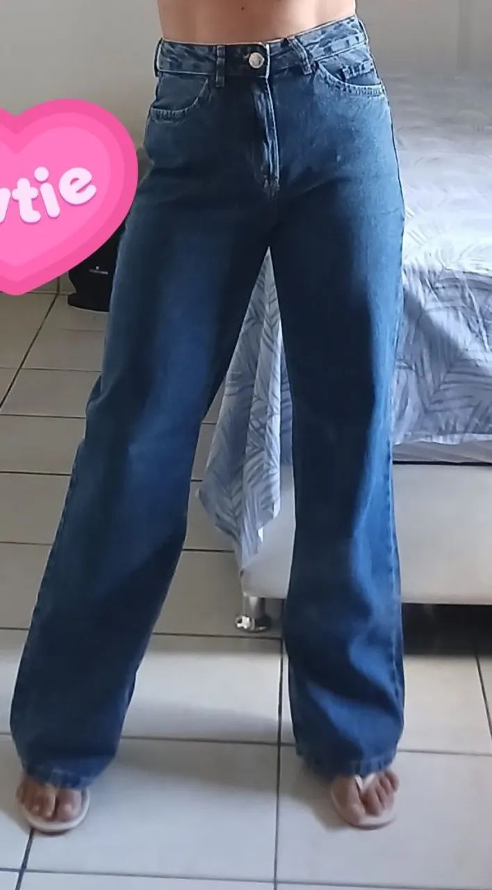 Calça jeans wideleg slim tam.36 seminova