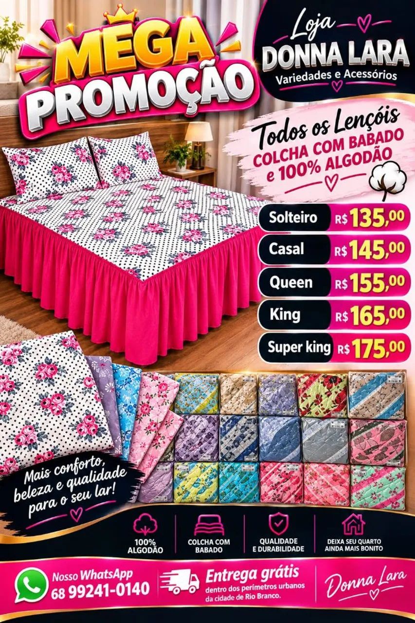 Jogo de lençol 03 peças em Algodão 