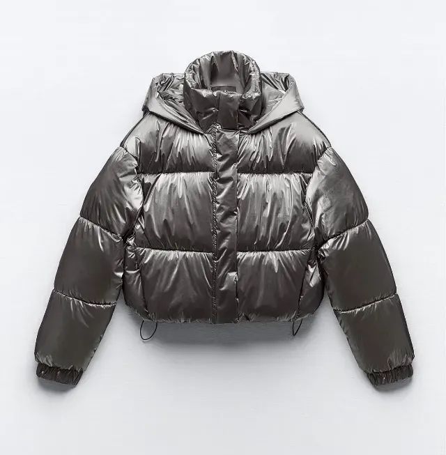 jaqueta puffer zara cropped prata m