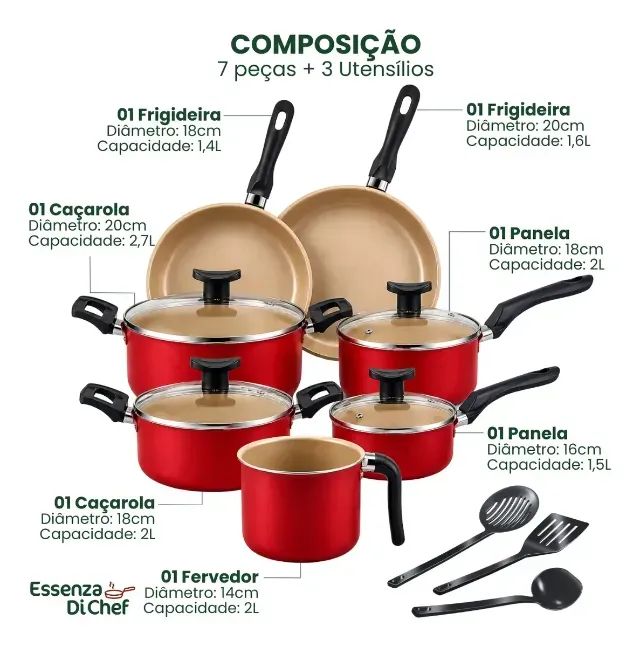 Conjunto Panelas Antiaderente 10 Peças Teflon - Foto 4