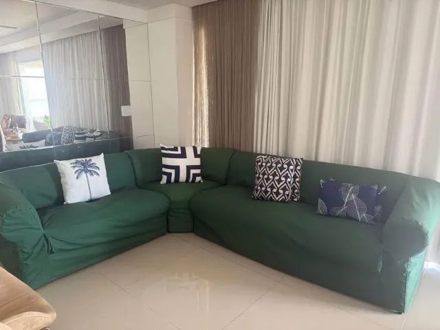 Sofá novo em L com capa tecido verde 4,5m - Foto 4