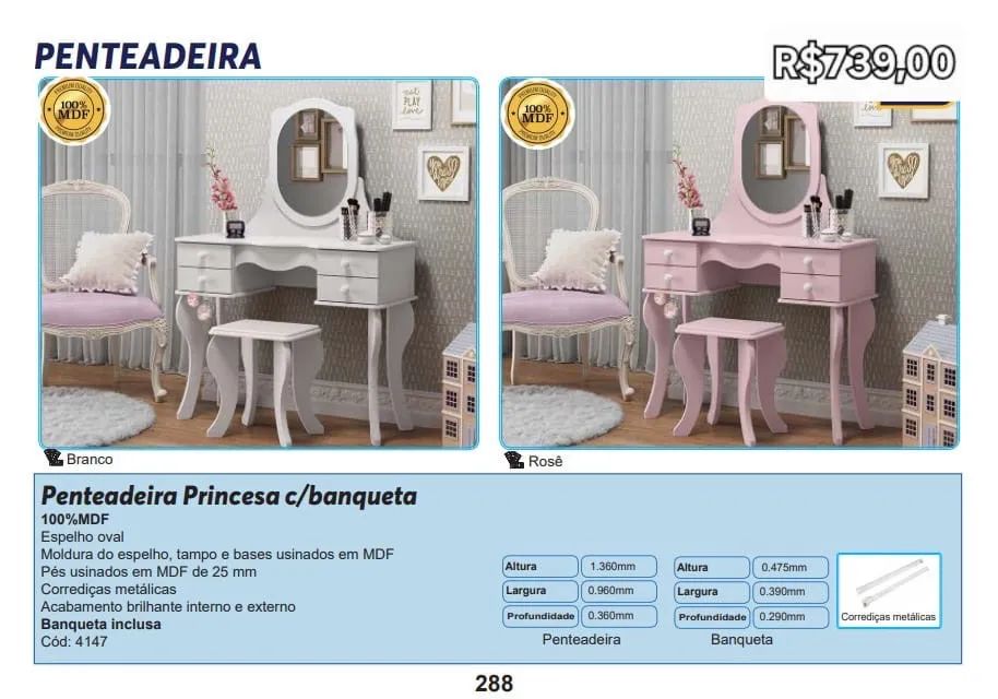 Penteadeira Princesa c/banqueta