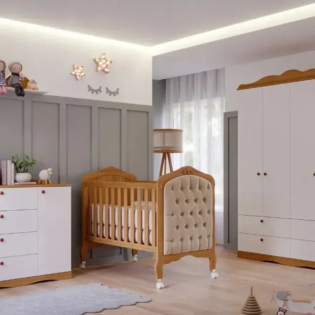 Berço 100% Mdf Nature Americano Vira Cama Com Capitonê marca Imperial - Foto 3