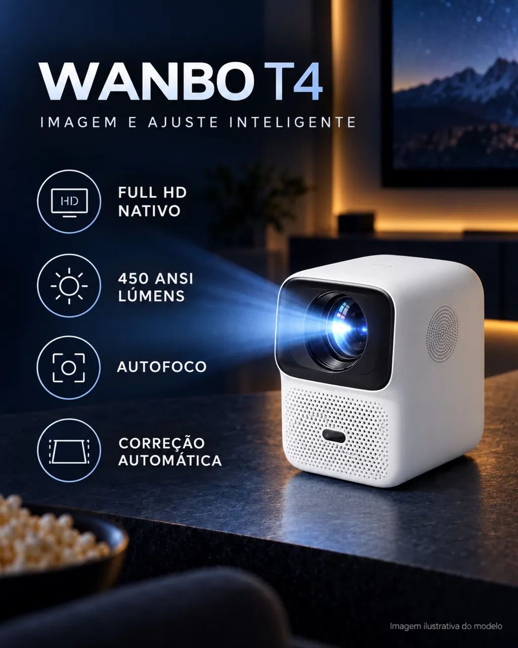 Projetor Wanbo T4 Full HD / compatível 4K - Autofoco, Wi?Fi e Bluetooth - Foto 2