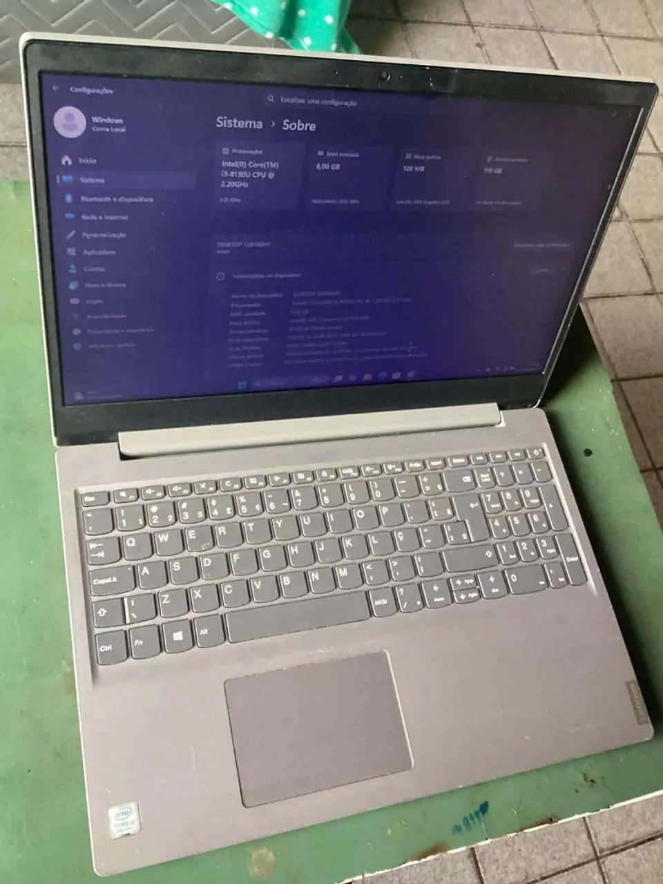 Notebook lenovo core i3 8gb RAM ssd128
