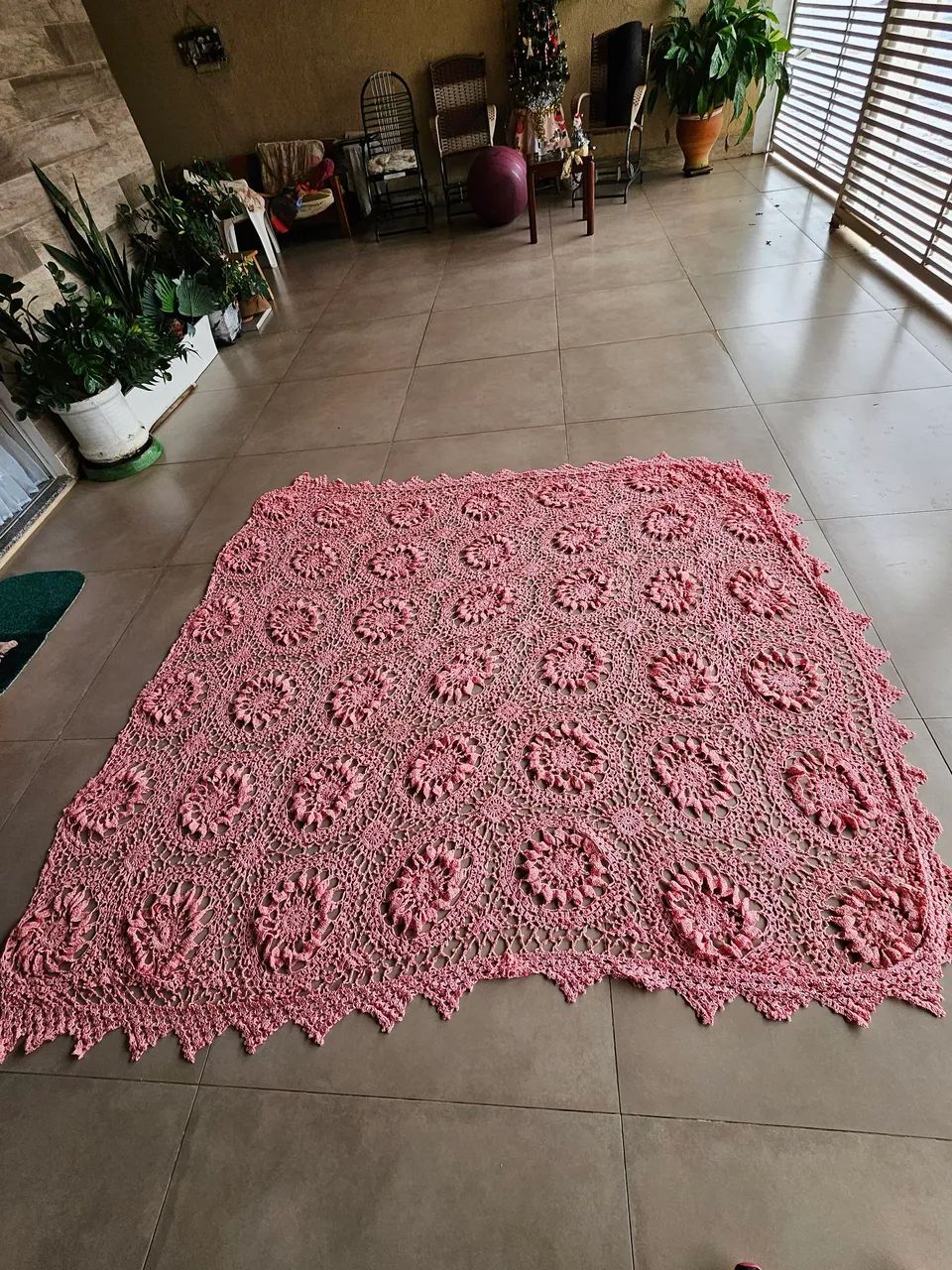 Colcha de crochê linha de seda (acompanha forro) NOVO