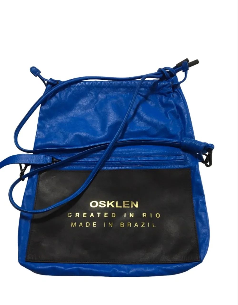 Bolsa osklen sack flat de couro azul