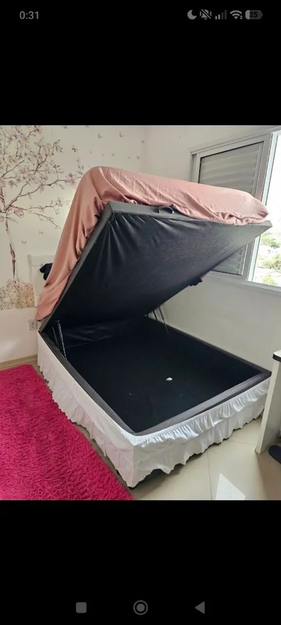 Cama Baú casal com colchão molas