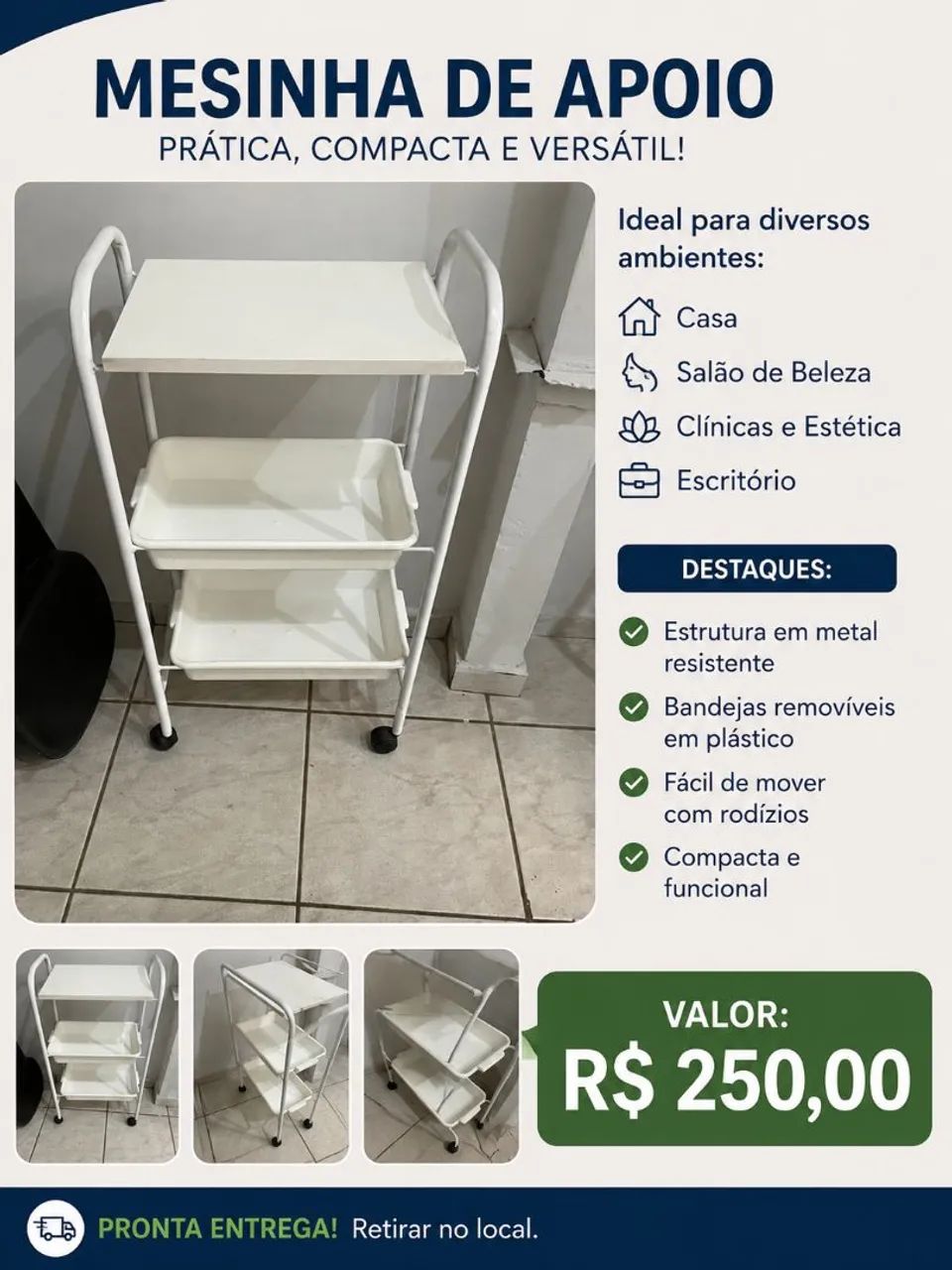 Mesinha de Apoio com Rodízios 