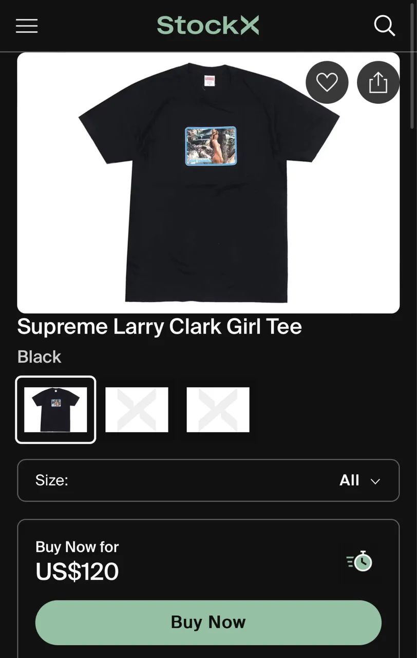 Supreme　×　LarryClark　ブラック Tシャツ XL Camiseta Supreme Larry Clark Girl Tee Black - Original - Roupas