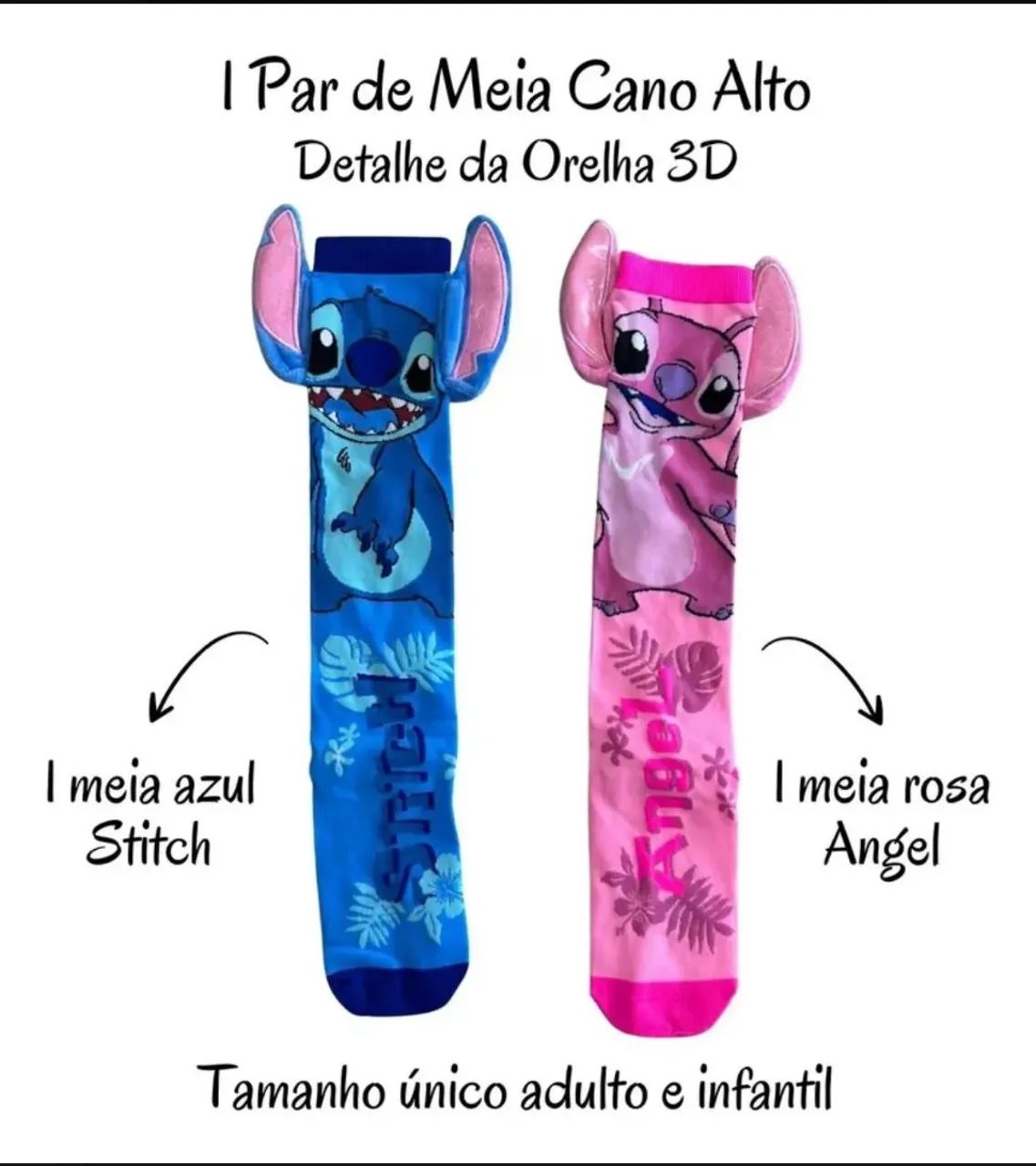 Meia personalizada com a orelha Stitch