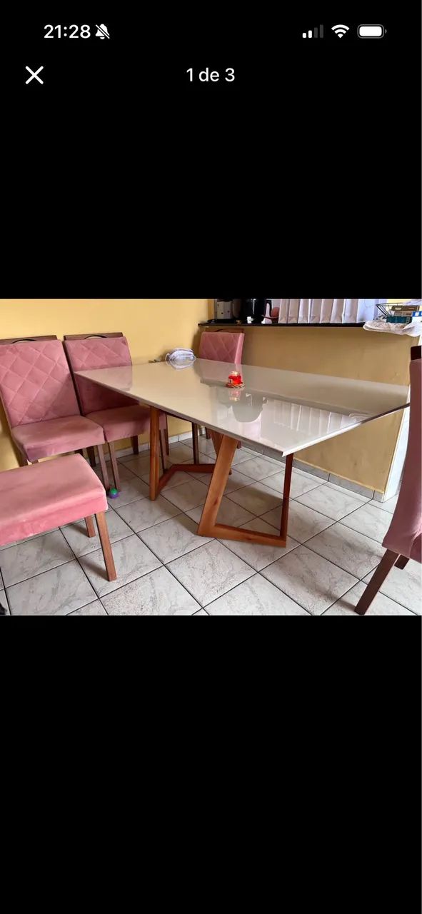 Mesa de jantar 6 cadeiras rosé laqueada  - Foto 3