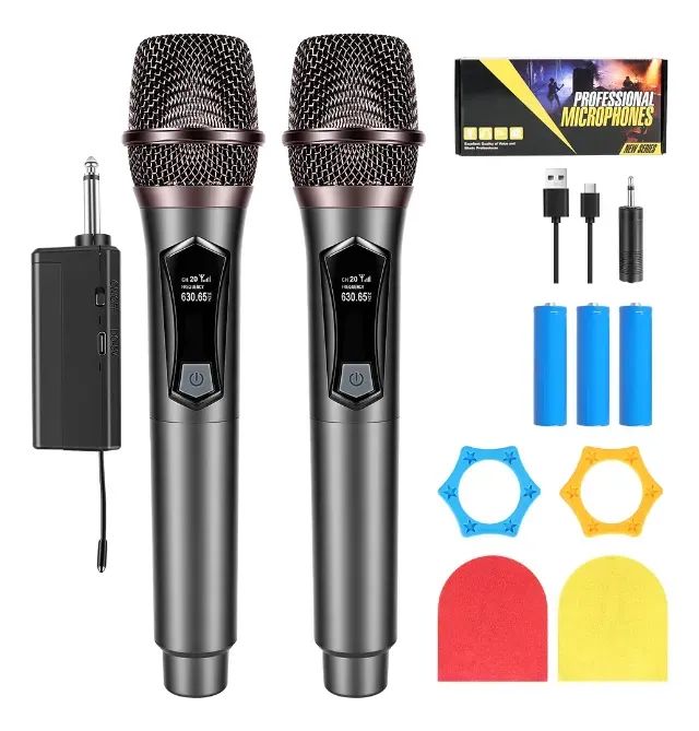 Kit 2 Microfones Sem Fio UHF Recarregáveis