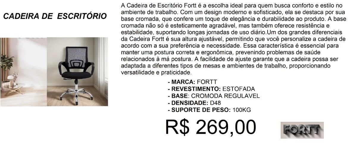 Cadeira para escritório - temos a pronta entrega 