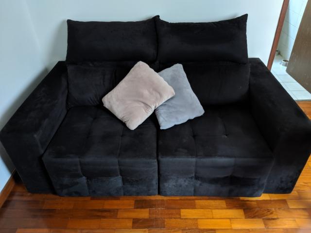 Sofá Cama Retrátil e Reclinável Suede Amassado Preto - Foto 3