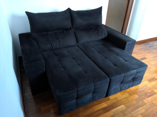 Sofá Cama Retrátil e Reclinável Suede Amassado Preto - Foto 2