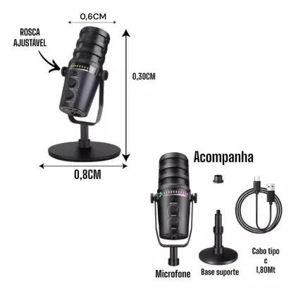 Microfone Condensador Gravação para Lives Tomate MTR-1080R - Foto 2
