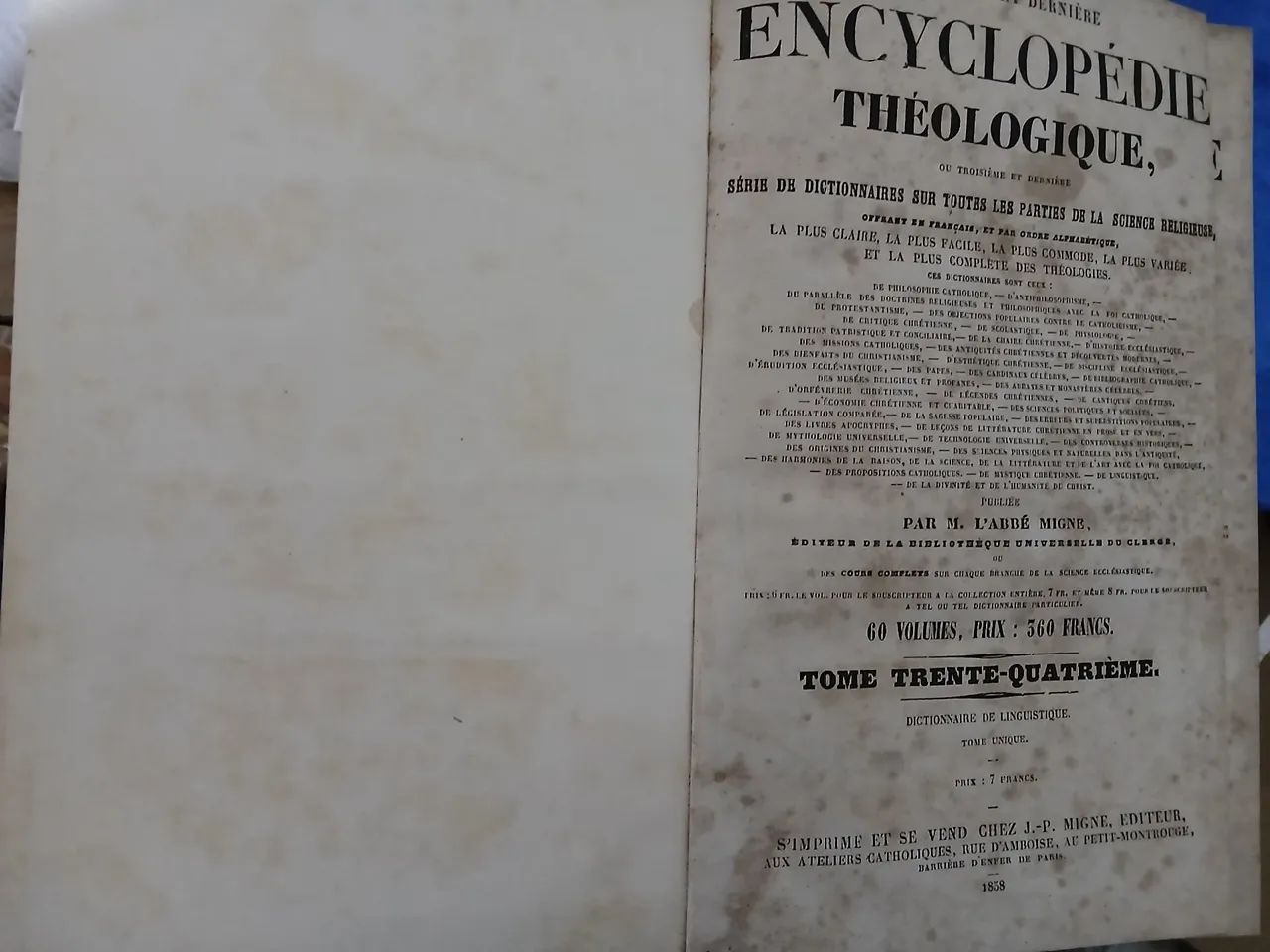 ENCYCLOPEDIE THEOLOGIQUE/ 1858. - Foto 2