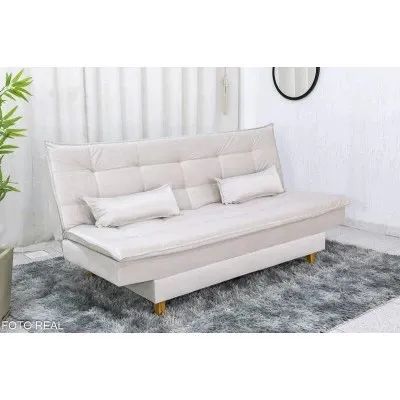 Sofá Cama Premium Larg. 1.80m Veludo Bege rf54