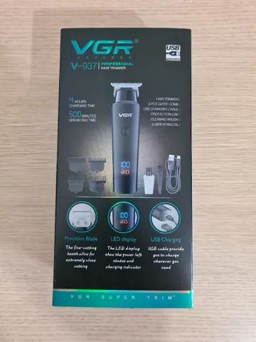 Máquina de Cortar Cabelo Nova Trimmer Profissional VGR 937 Sem Fio Turbo Display Digital - Foto 3