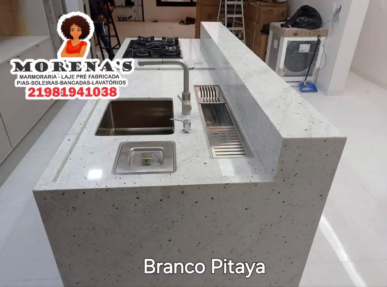 Bancada de Cozinha Branco Pitaya com Cuba Gourmet