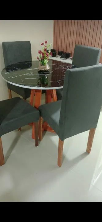 Mesa de Jantar em Madeira com Tampo Preto - Foto 3