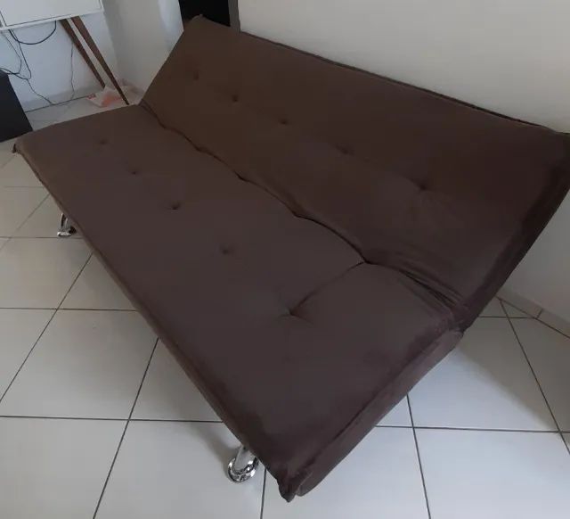 Sofá cama 1,92m encosto fixo e reclinável marrom - Foto 4