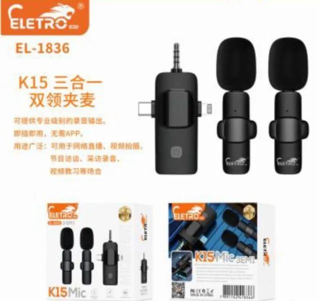Microfone Lapela P2 IOS TipoC El-1836 K15 EletroMex - Foto 5