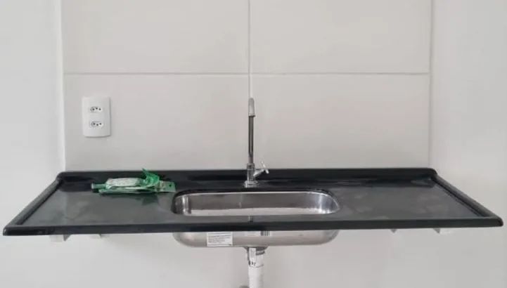 Pia para Cozinha 1,20 Sintético Preto com cuba inox + Tanque Deca cerâmica 22L