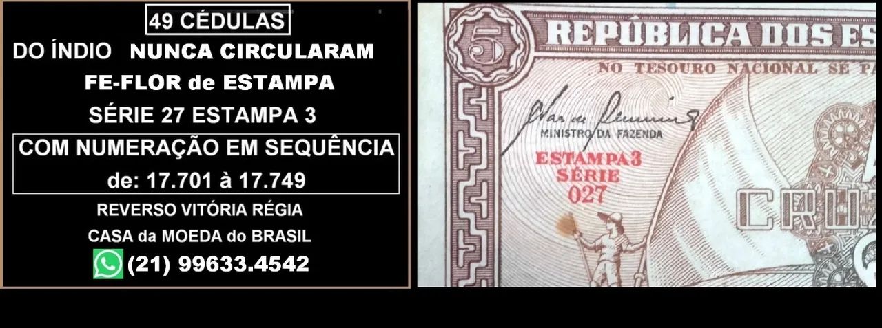  49 cédulas - FE - 5 cz Índio em sequência numérica - Foto 3